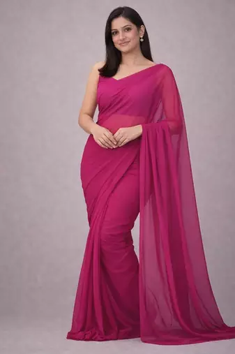 Rani pink  color plain georgette designer saree with blouse