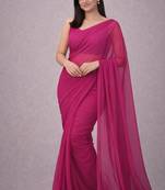 Rani pink  color plain georgette designer saree with blouse