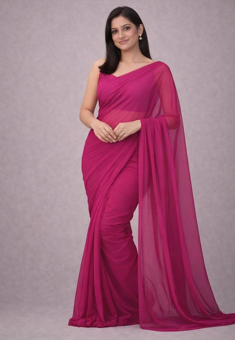 Rani pink  color plain georgette designer saree with blouse