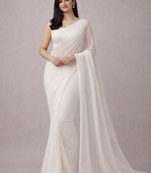 White  color plain georgette designer saree with blouse