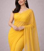 Yellow color plain georgette designer saree with blouse