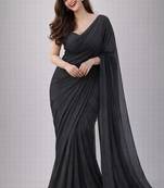 Charcoal color plain georgette designer saree with blouse