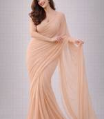 Cream color plain georgette designer saree with blouse