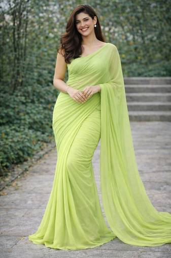 Lime  color plain georgette designer saree with blouse