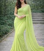 Lime  color plain georgette designer saree with blouse