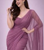 Mauve color plain georgette designer saree with blouse