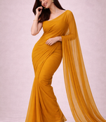 Mustard color plain georgette designer saree with blouse