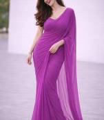 Orchid color plain georgette designer saree with blouse