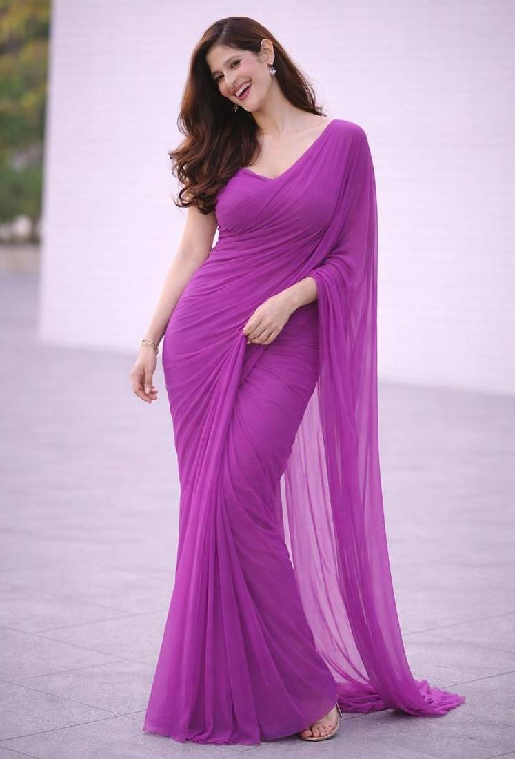 Orchid color plain georgette designer saree with blouse