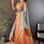 soft lichi art silk beige/orange multi-color floral digital print paithani saree