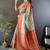 soft lichi art silk beige/ reddish-orange multi-color floral digital print paithani saree