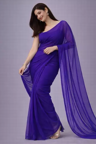 Purple color plain georgette designer saree with blouse