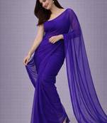 Purple color plain georgette designer saree with blouse