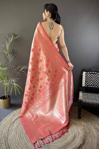 soft art silk onion pink flower jall pattern banarasi