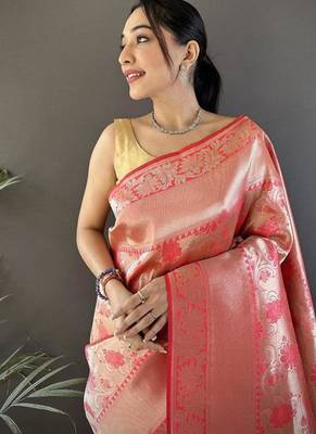 soft Art silk onion pink flower jall pattern banarasi 3
