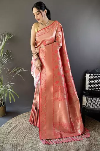 soft art silk onion pink flower jall pattern banarasi