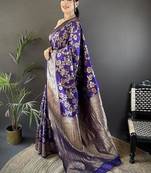 soft art silk violet floral & ethnic motifs design meenakari banarasi