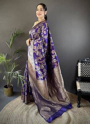 soft Art silk violet floral & ethnic motifs design meenakari banarasi 2