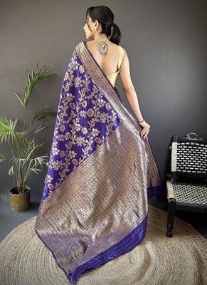 soft Art silk violet floral & ethnic motifs design meenakari banarasi 3