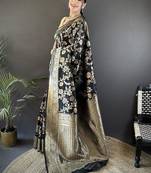 soft art silk black floral & ethnic motifs design meenakari banarasi