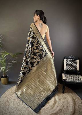 soft Art silk black floral & ethnic motifs design meenakari banarasi 2