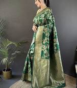 soft art silk green floral & ethnic motifs design meenakari banarasi