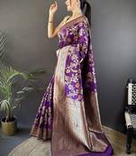 soft art silk purple floral & ethnic motifs design meenakari banarasi