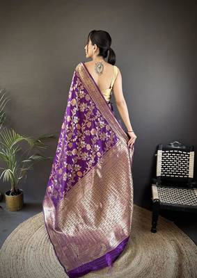 soft Art silk purple floral & ethnic motifs design meenakari banarasi 2