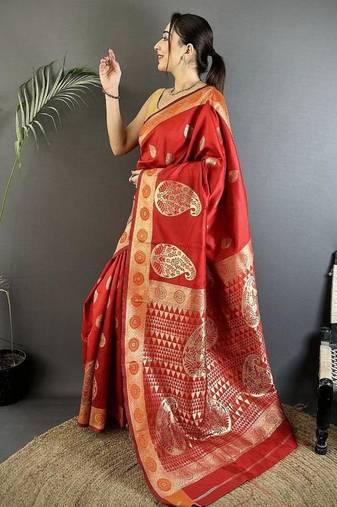 soft art silk red  paisley banarasi