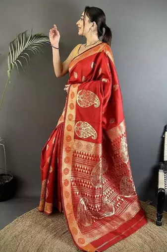 soft art silk red  paisley banarasi