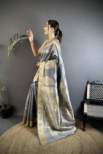 soft art silk grey  paisley banarasi