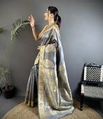 soft art silk grey  paisley banarasi