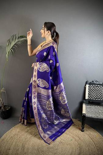 soft art silk purple  paisley banarasi