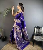 soft art silk purple  paisley banarasi