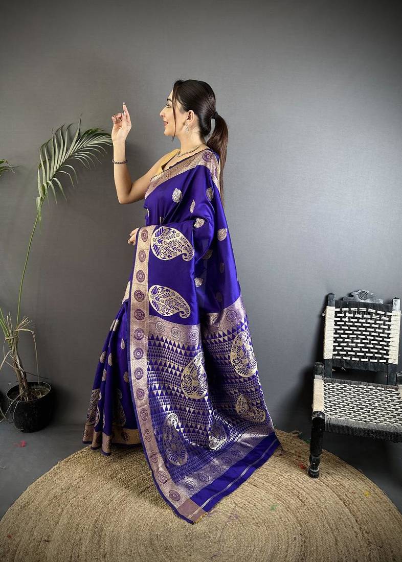 soft art silk purple  paisley banarasi
