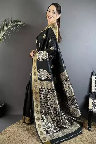 soft art silk black  paisley banarasi