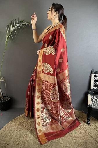 soft art silk maroon  paisley banarasi