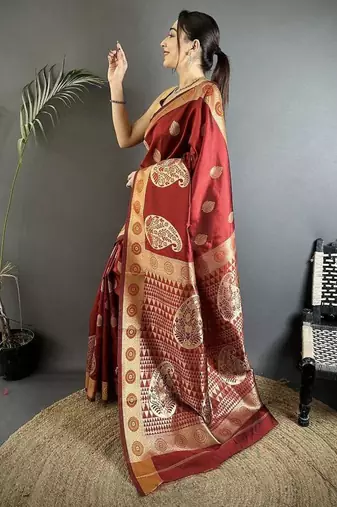 soft art silk maroon  paisley banarasi
