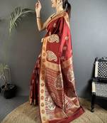 soft art silk maroon  paisley banarasi