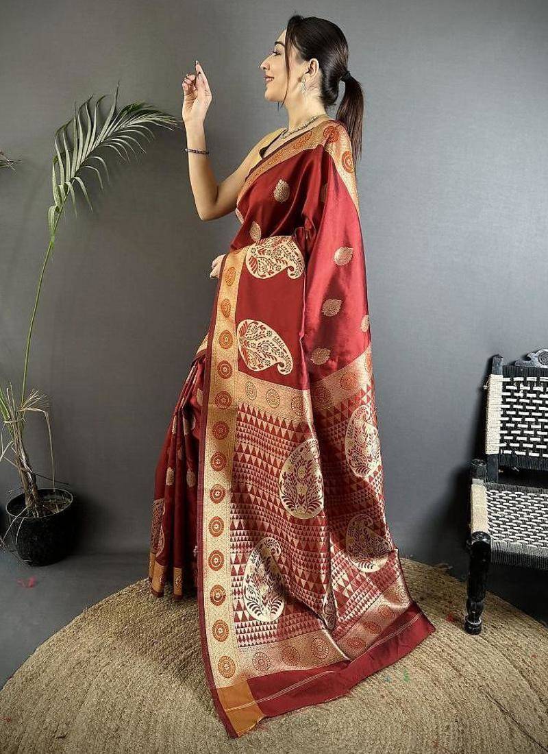 soft art silk maroon  paisley banarasi