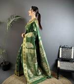 soft art silk green  paisley banarasi