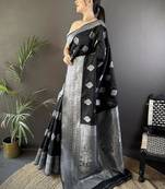 soft art silk black  floral motifs banarasi
