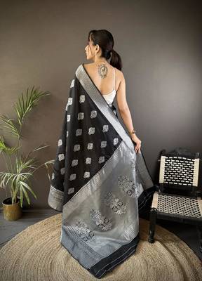 soft Art silk black  floral motifs banarasi 2