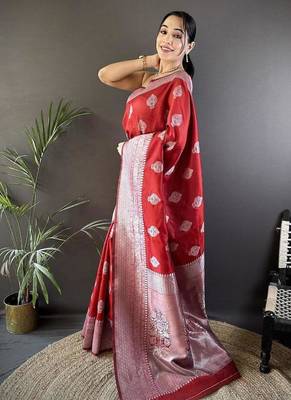 soft Art silk maroon   floral motifs banarasi 1