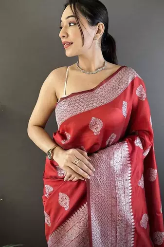 soft Art silk maroon   floral motifs banarasi