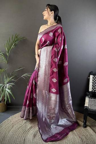 soft art silk  magenta  floral motifs banarasi