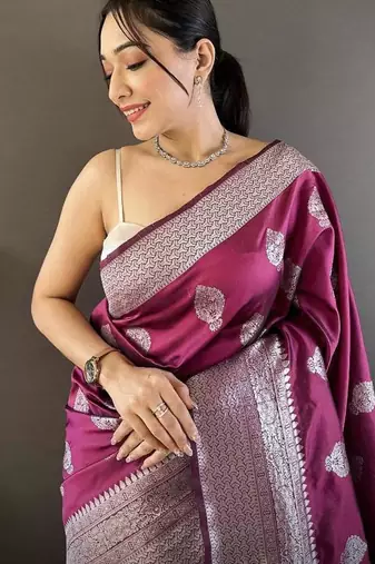 soft Art silk  magenta  floral motifs banarasi