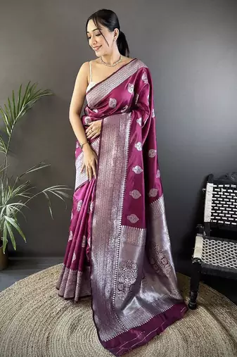 soft Art silk  magenta  floral motifs banarasi