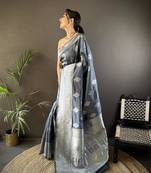 soft art silk grey  floral motifs banarasi