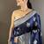 soft art silk  navy blue  floral motifs banarasi